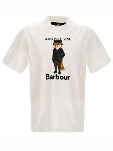바버 Barbour X MK Beaufort Fox T Shirt   White메종키츠네 뷰포트 폭스 티셔츠 MTS1224 WH11