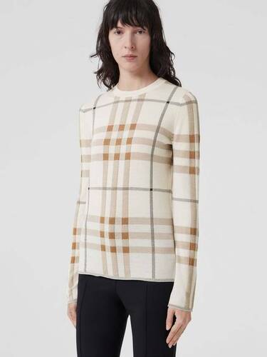 버버리 Check Intarsia Wool Silk Blend Sweater체크 인타르시아 울 실크 블렌드 스웨터 8052696